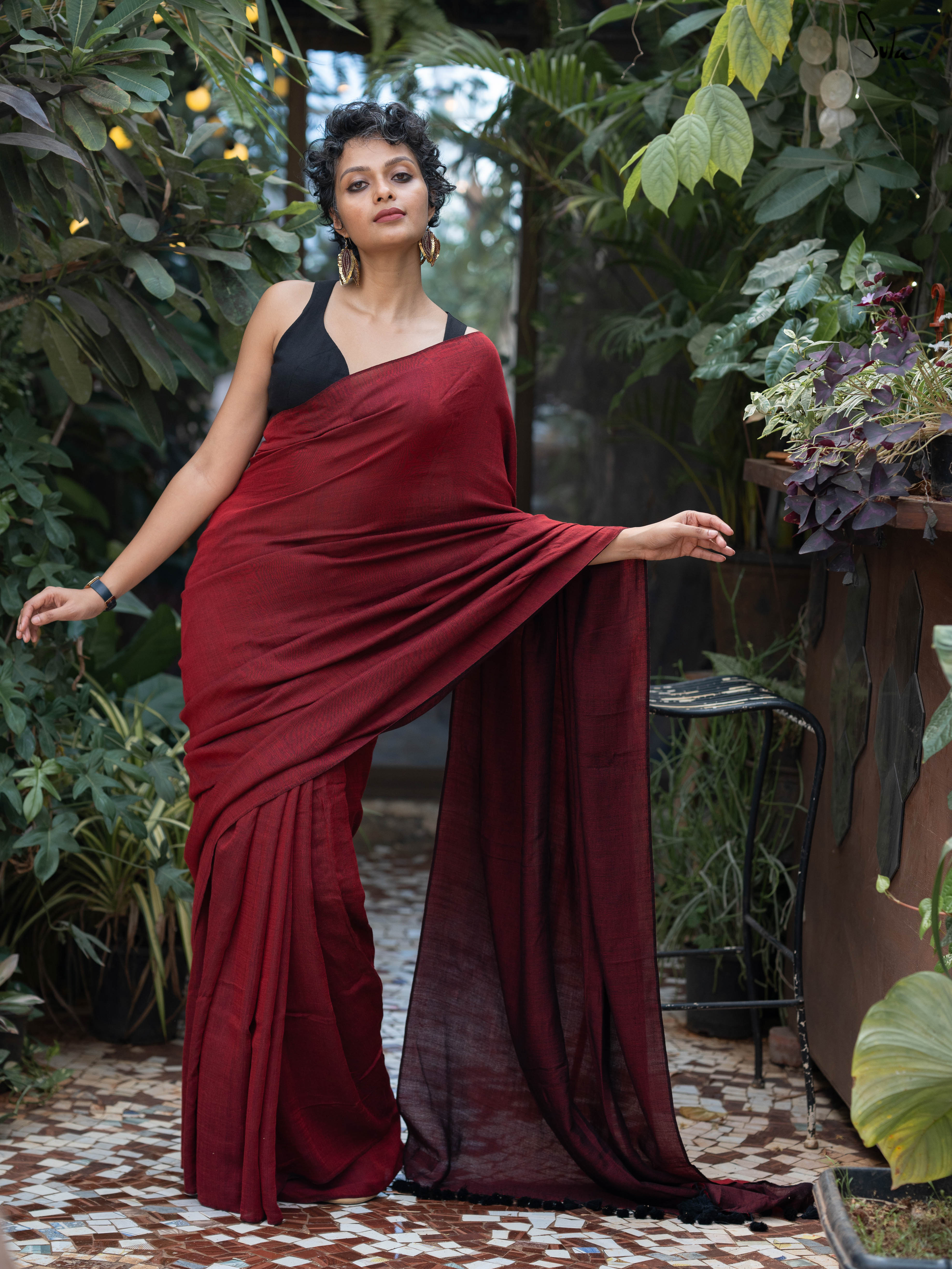 Maroon Georgette Saree With Blouse